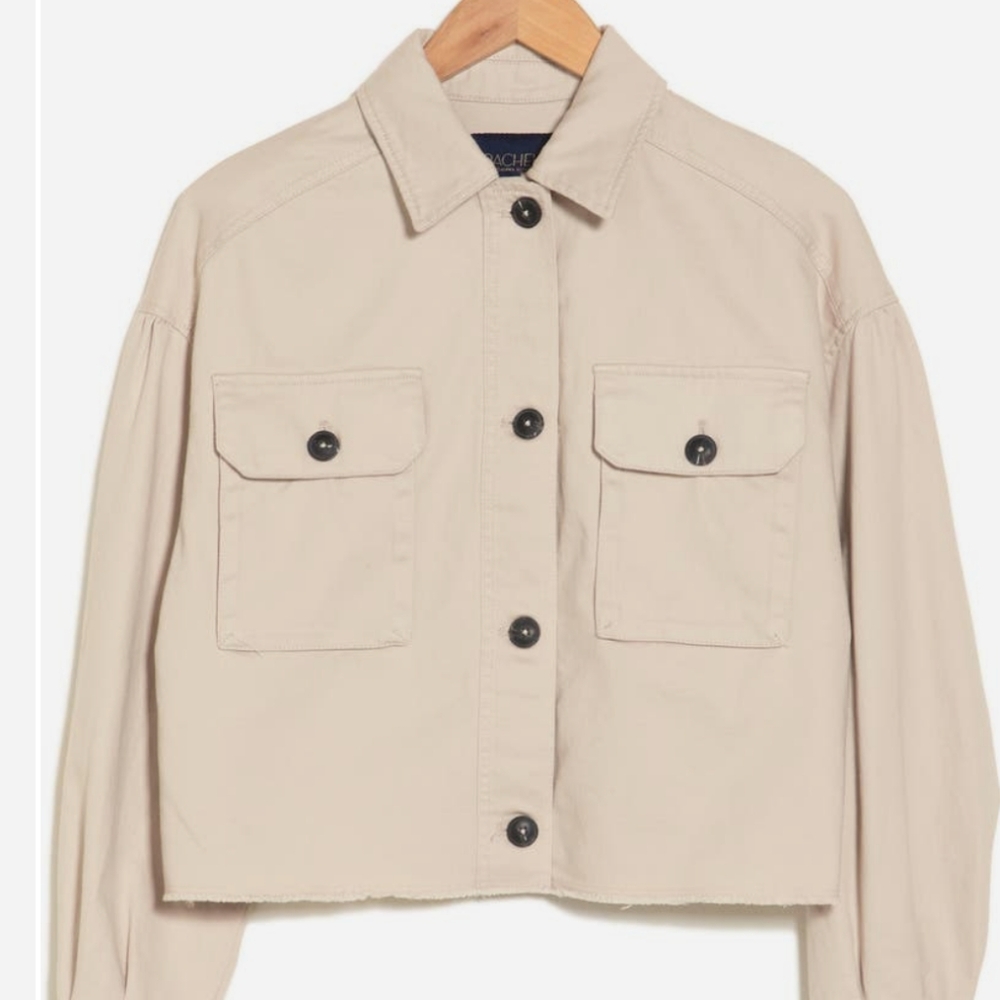 Rachel Roy Tan Raw Hem Utility Jacket Beach Walk SZ M
